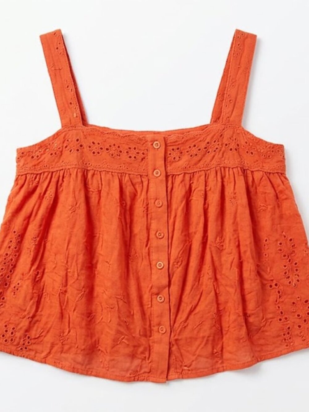 Fashion on Earth Orange Eyelet Lace Button-Front Tank Top L